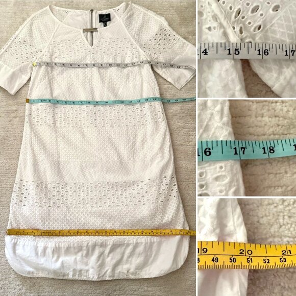 Adrianna Papell White Cotton Eyelet Short Sleeve Shift Dress Size 4 Keyhole Neck - Picture 8 of 14